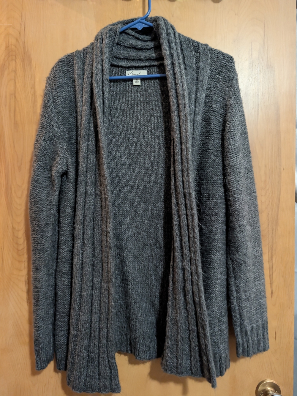 Kim Rogers Charcoal Gray Open-Front Shawl Collar Cardigan